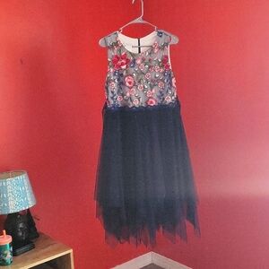 Navy Floral Girls Plus Size Formal Dress